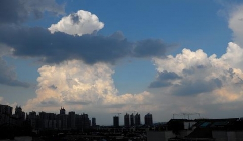 天空惊现熊猫云 :网友拍到云朵奇观图--一只黑