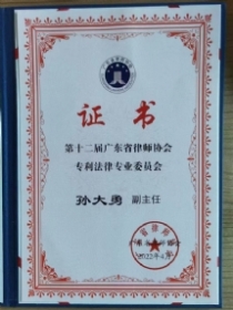 广东律协专利法律委员会副主任
