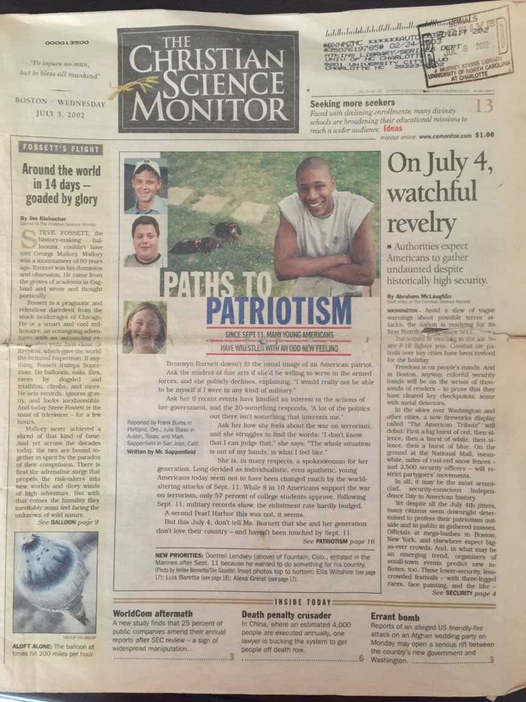 2002年7月3日美国科学箴言报一版刊登《一个中国律师的改革活动》，