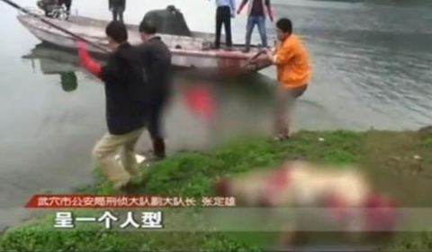 水库漂人形粽子 像两个粽子里面是尸体